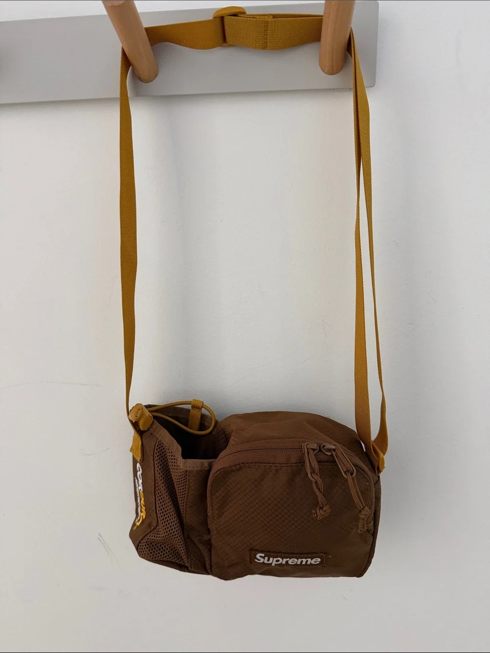 Supreme brown messenger sling with mustard strap